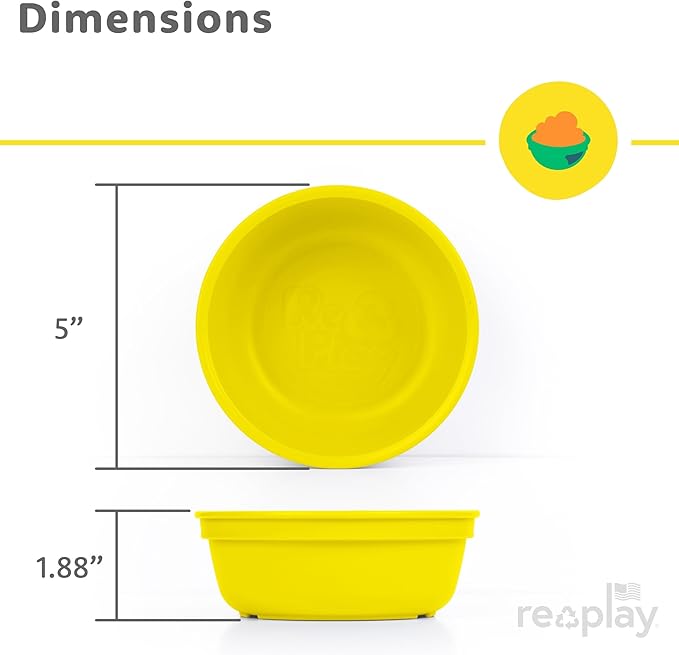 Re-Play 12 oz. Toddler Bowls Set of 4 - Kids Deep-Walled, Durable & Reusable Snack and Meal Bowls, Dishwasher & Microwave Safe, BPA-Free, Made in USA from Recycled Plastic, Citrus