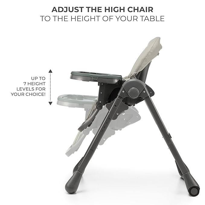 Kinderkraft Tummie, 2-in-1 high Chair, Baby Chair, Ergonomic, Comfortable, Reclining, Foldable, with Ajustable Height, Footrest, Detachable Tray, for Toddler, with Toys, Gray