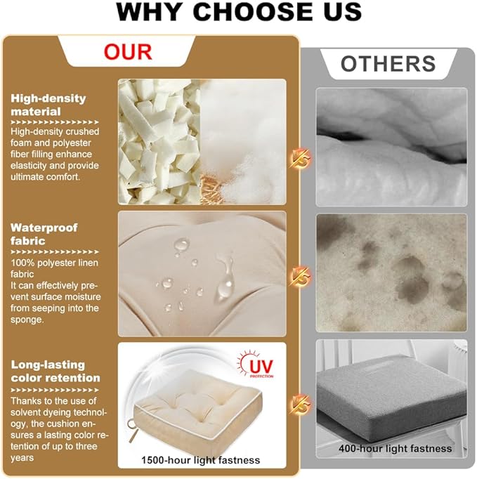 ERWUDEling Outdoor Chair Cushions Set of 2, Tufted Outdoor Chair Cushions - Waterproof & Fade-Resistant with Secure Ties 17x17x5inch,Apricot