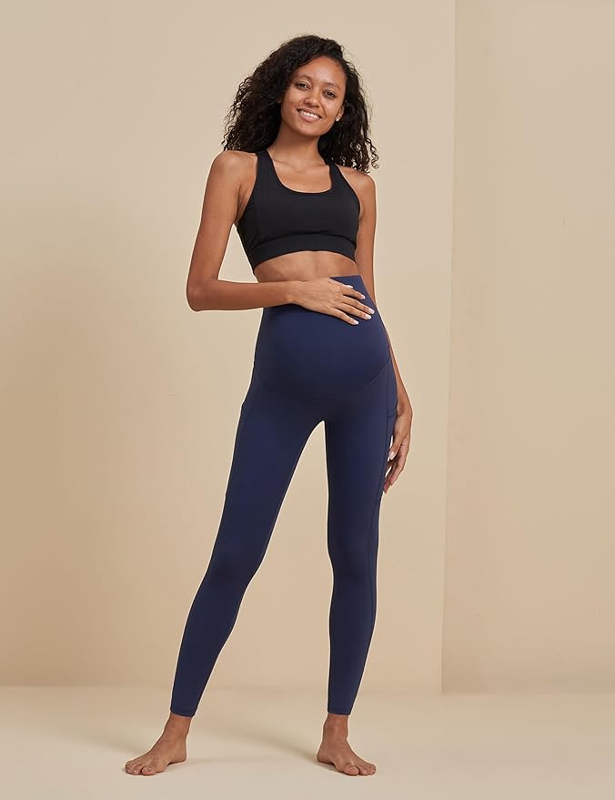 POSHDIVAH 3 Pack Women's Maternity Workout Leggings Over The Belly Pregnancy Yoga Pants with Pockets