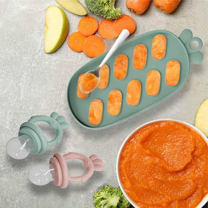 Baby Food Fruit Feeder, Breastmilk Baby Popsicle Molds, Silicone Teether Freezer Tray Food Feeder Pacifier for Teething Relief (Yellow)