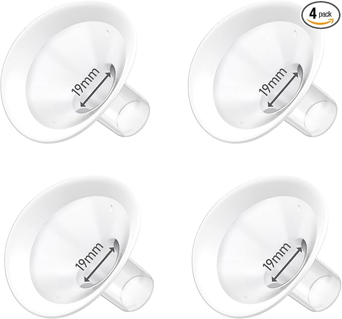 4pc 19mm Oval Flanges Shields Built-in Soft Edges Compatible with Medela/Lansionh Pumps, Replacement Parts for Pump in Style, Symphony, Swing Maxi, Harmony and Personalfit Flex Connector