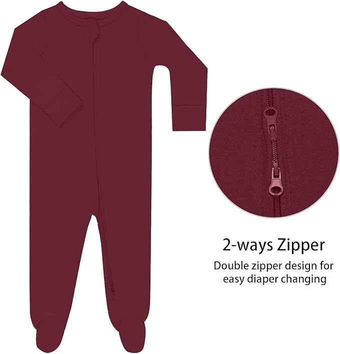 GUISBY Long Sleeve Baby Footed Pajamas with Mittens Cotton Sleepers with Zipper 3-Pack