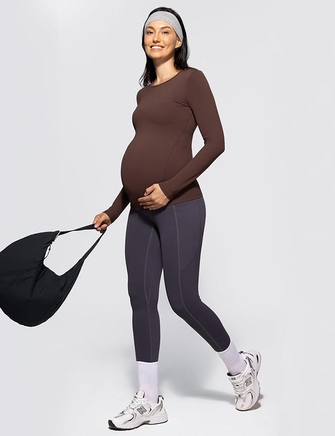 POSHDIVAH Women's Maternity Long Sleeve T Shirts Scoop Neck Pregnancy Tee Top Mama Clothes