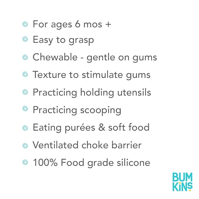 Bumkins Baby Utensils Set, Chewtensils Silicone Spoons for Dipping, Self-Feeding, Baby Led Weaning, Trainer Learning, First Stage Eating, Soft Practice Fork and Spoon, Babies 6 Months, Marble
