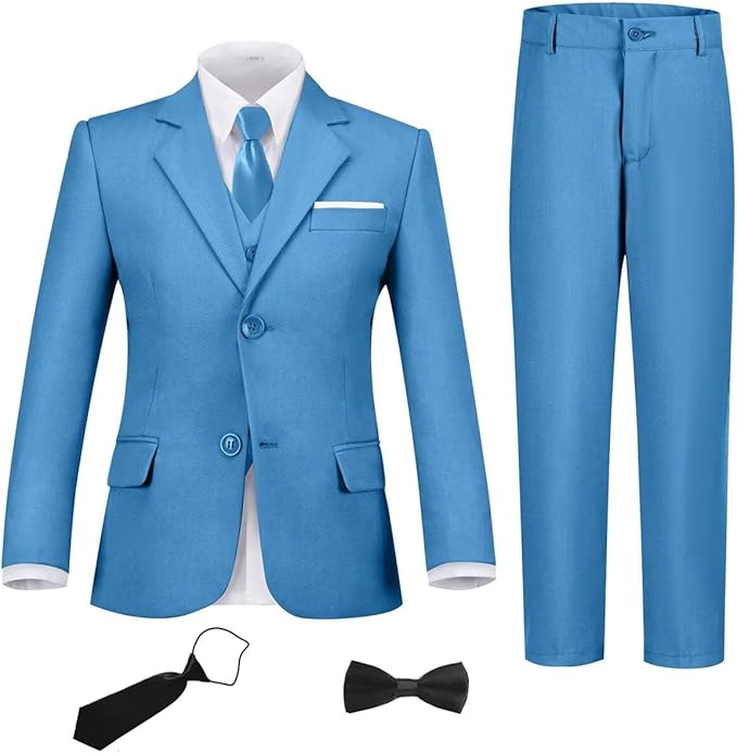 Boys Suit Set Slim Fit Kids Formal Suits Toddler Tuxedo Wedding Prom Classic Suits for Boy Teen Black Blue Dress Outfit