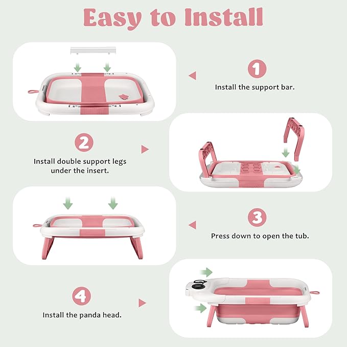 Foldable Baby Bathtub, Lightweight Bathtub for Infants to Toddlers with Soft Cushion & Thermometer, Portable Baby Tub Newborn to Toddler 0-24 Months(Pink)