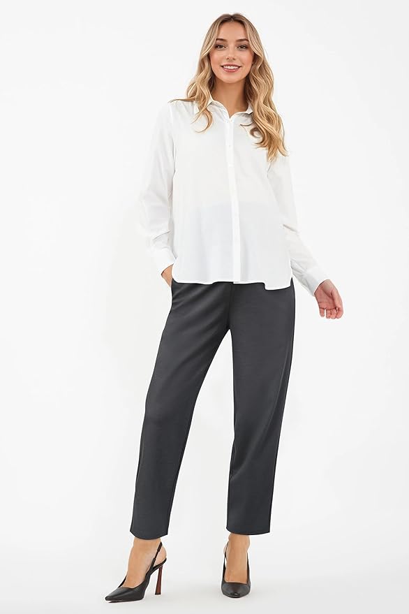 OUGES Womens Stretchy Maternity Over Belly Casual Work Straight Leg Pants Ankle Business Office Trousers with Pockets