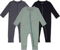 GUISBY Baby Pajamas with Mitten Cuffs - 3Pcs Girls Boys 2 Way Zipper Long Sleeve Rayon Sleepers