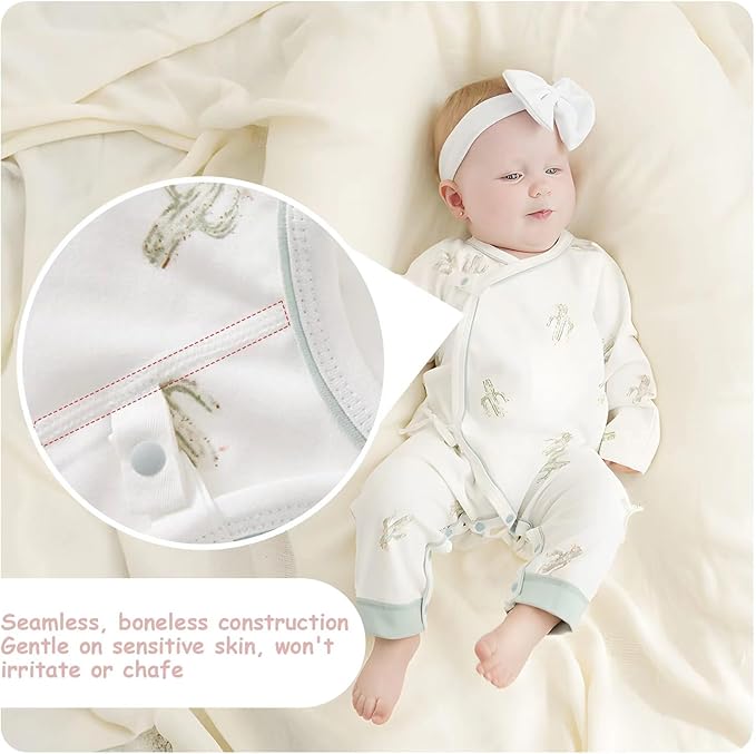 100% Organic Cotton Soft 0-6 Months Unisex Footless Newborn Baby Sleepers Pajamas Romper Boys Girls Long Sleeve