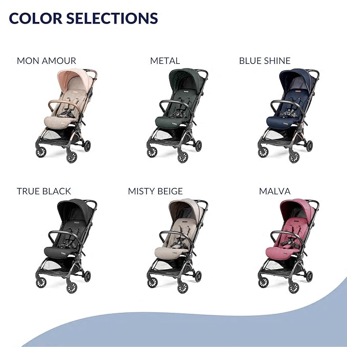 Peg Perego Volo, Ultra Lightweight Carry On Compliant Travel Stroller, Adjustable Features & Reclining Seat - Designed for Everyday Comfort from Newborn to 50lbs, Blue Shine (Blue & Copper)