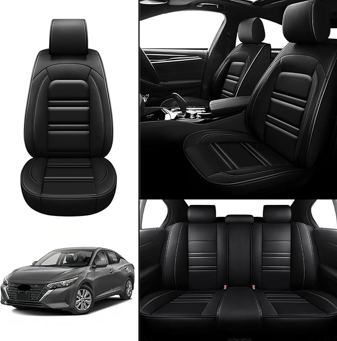 Seat Covers for Nissan Car sentra 2000-2025 | 5-Seats Leather Seat Covers, Easy to Install Automotive Seat Covers Full Set (Full Set, Black)