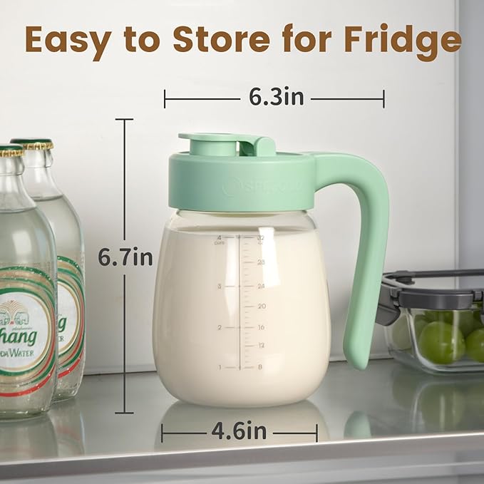 Breast Milk Pitcher Glass Resistant to Heat and Cold, 32 oz Leak-Proof Formula Storage Container with Wide Mouth, Milk Storage Bottle Container for Formula, Preparing Bottles, and Breastmilk Storage
