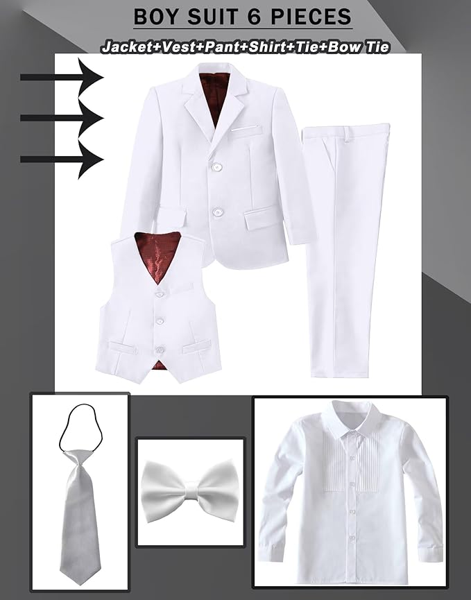 Boys Suit Set Slim Fit Kids Formal Suits Toddler Tuxedo Wedding Prom Classic Suits for Boy Teen Black Blue Dress Outfit