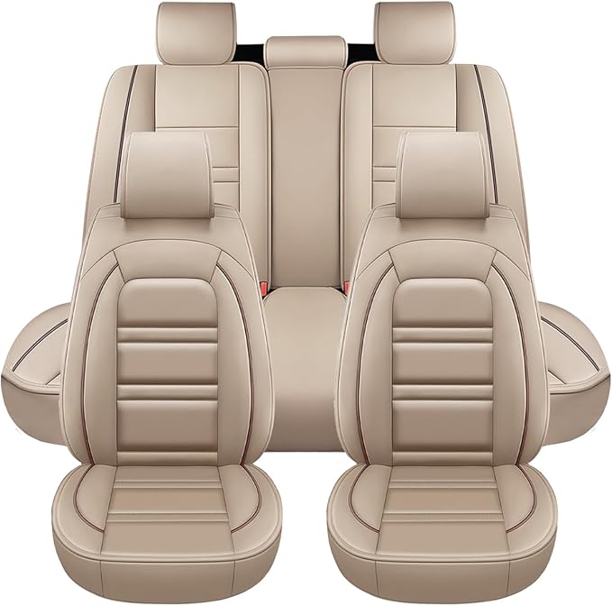 Seat Covers for Hyundai Car Elantra 2001-2025 | 5-Seats Leather Seat Covers, Easy to Install Automotive Seat Covers Full Set (Full Set, Beige)