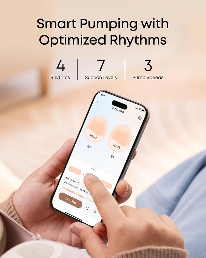 eufy Security Heated Breast Pump Hands-Free E20, Wearable with Innovative HeatFlow, 3 Heat Levels, Optimized Rhythm via App, Hospital-Grade Suction, Leakproof, Ultra-Slim and Quiet for in-Bra Use
