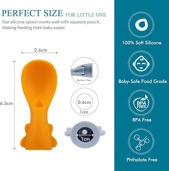 Universal Baby Food Pouch Spoon Attachment - 8 Pack, Silicone Baby Spoons for Pouches, Travel-Friendly Baby Food Squeeze Pouch Spoon