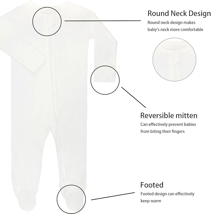 GUISBY Long Sleeve Baby Footed Pajamas with Mittens Cotton Sleepers with Zipper 3-Pack