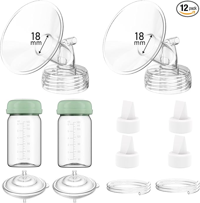 Breast Pump Parts Compatible with Spectra S1/S2/9 Plus/Synergy Gold, Full Set Replacement Parts for Spectra Include 18mm Flange, Duckbill Valve, Backflow Protector, Tubing, Bottle, Not Original Parts