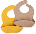 Silicone Bib 2-Pack: Safe, Non-Toxic, Food-Grade. Waterproof, Adjustable Neck Band, Easy-Clean Pouch Catcher.