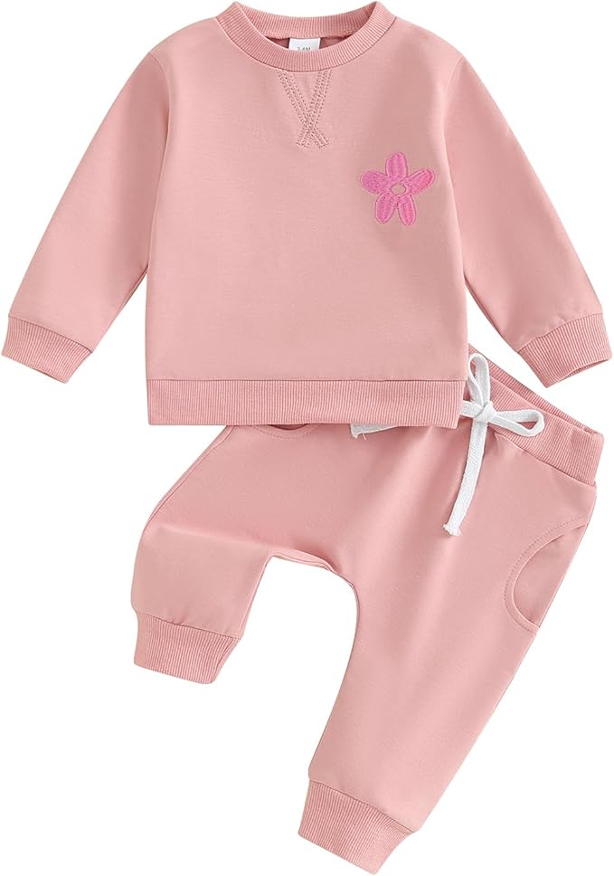 Fernvia Toddler Baby Girl Clothes 3 6 9 12 18 24 Months Fall Outfits Solid Long Sleeve Sweatshirt Tops + Pants Set