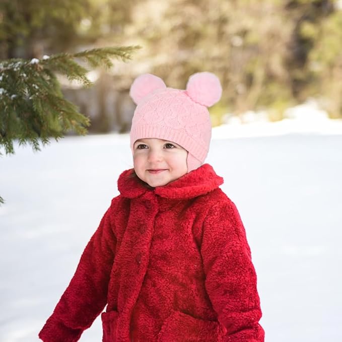 Labeol Baby Hats,Soft Warm Winter Knit Baby Beanie Hat with Earflap,Cute Pom-pom Ears Fall Winter Caps for Toddler Girls Boys