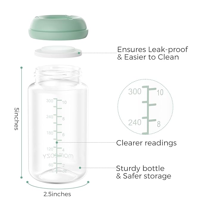 Momcozy Natural Baby Bottle, Wide-Neck, BPA Free Breast Milk Container, Storage Collection Bottle for Fridge & Milk Cooler, Breastfeeding Essential, 10 oz, 4 pcs