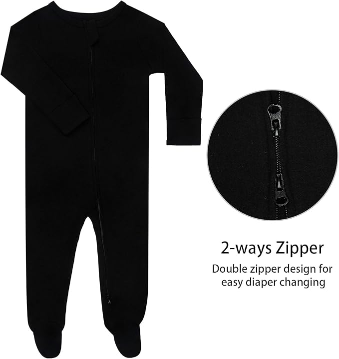 GUISBY Long Sleeve Baby Footed Pajamas with Mittens Cotton Sleepers with Zipper 3-Pack
