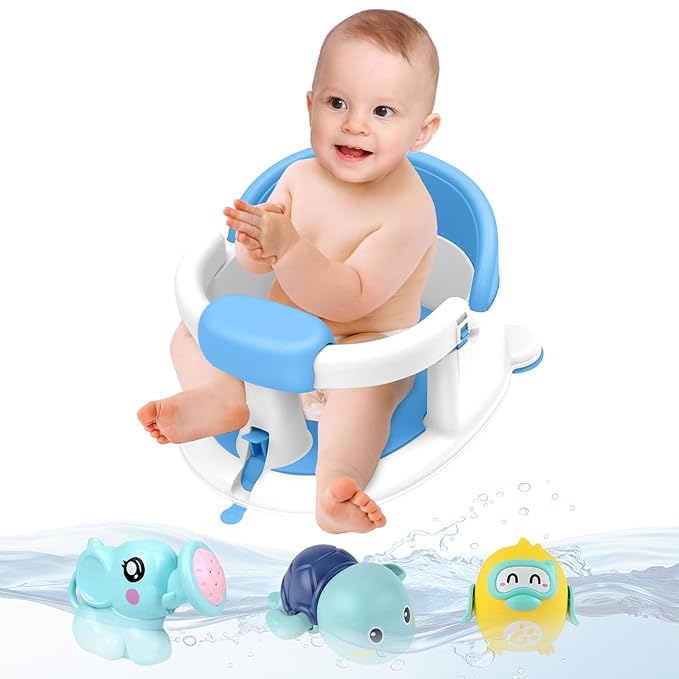 Inaya Baby Bath Seat for Babies 6 Months & Up, Non-Slip, Safe and Comfortable Bathub Chair for Sitting-Up, Ideal Open Design – Essential Bath Time Support (Blue)