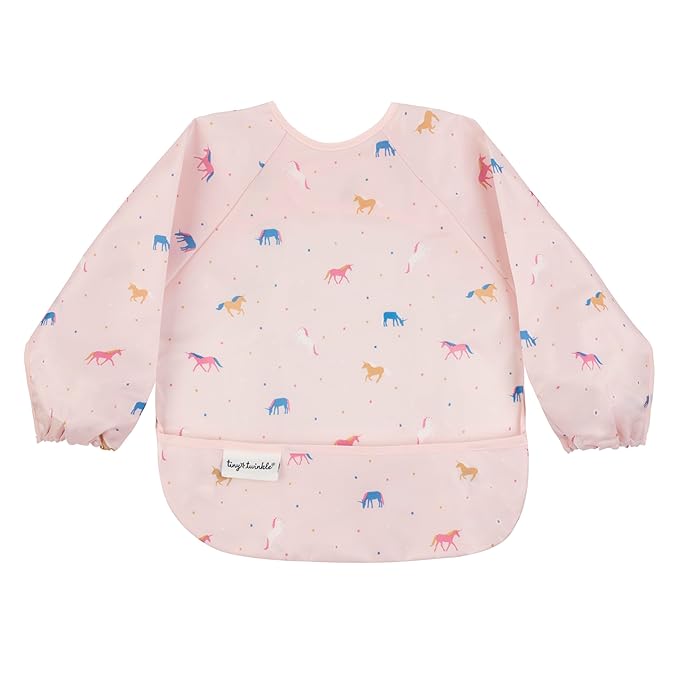 Tiny Twinkle Long Sleeve Bib for Babies & Toddlers – Waterproof Smock Bib for Eating – Machine Washable & Mess-Proof, Baby Feeding Essential & Shower Must-Have(Unicorn Confetti, 6–24M)