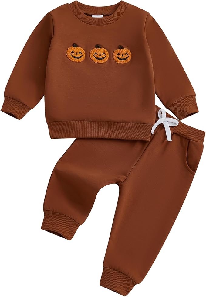 Fernvia Toddler Baby Girl Clothes 3 6 9 12 18 24 Months Fall Outfits Solid Long Sleeve Sweatshirt Tops + Pants Set