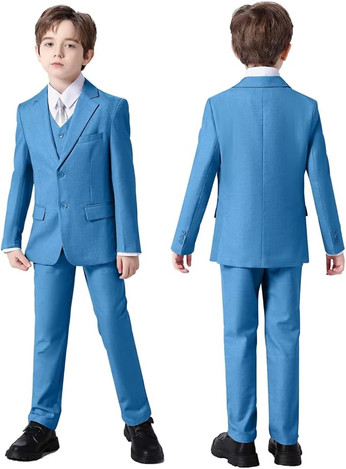 Boys Suit Set Slim Fit Kids Formal Suits Toddler Tuxedo Wedding Prom Classic Suits for Boy Teen Black Blue Dress Outfit