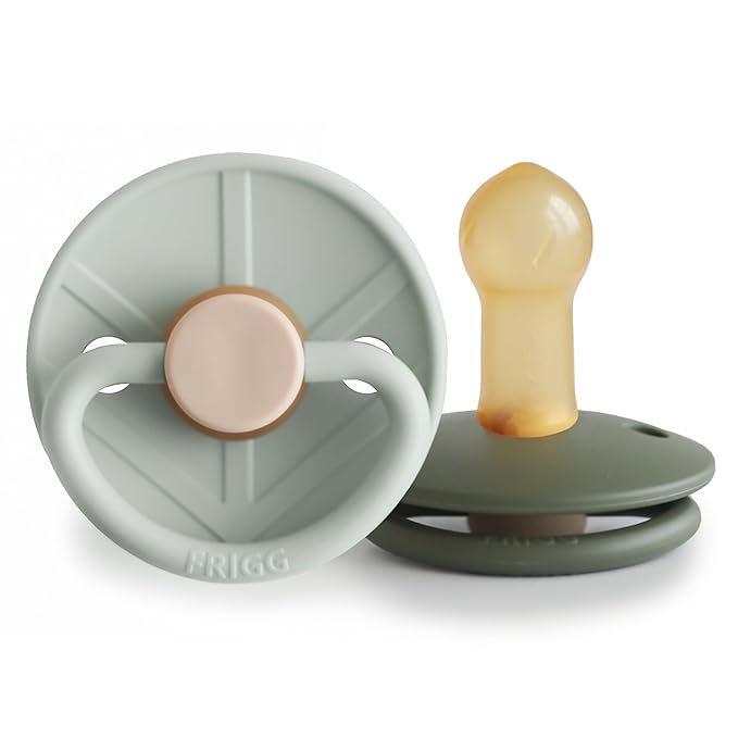 FRIGG Little Viking Natural Rubber Baby Pacifier 2-Pack | Made in Denmark | BPA-Free (Sage/Olive, 6-18 Months)