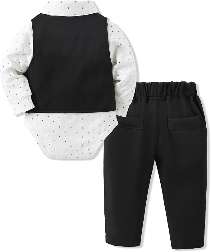 SANMIO Baby Boy Clothes Suits Infant Gentleman Outfit Collared Dress Shirt+Vest+Tie+Corsage+Pants 5Pcs Baby Suit Sets