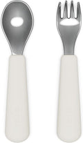 Lalo Utensils - Toddler Fork and Spoon Set - Stainless Steel and Silicone Ergonomic Toddler Utensils - Children Safe Flatware Set - 2 Pieces - Oatmeal