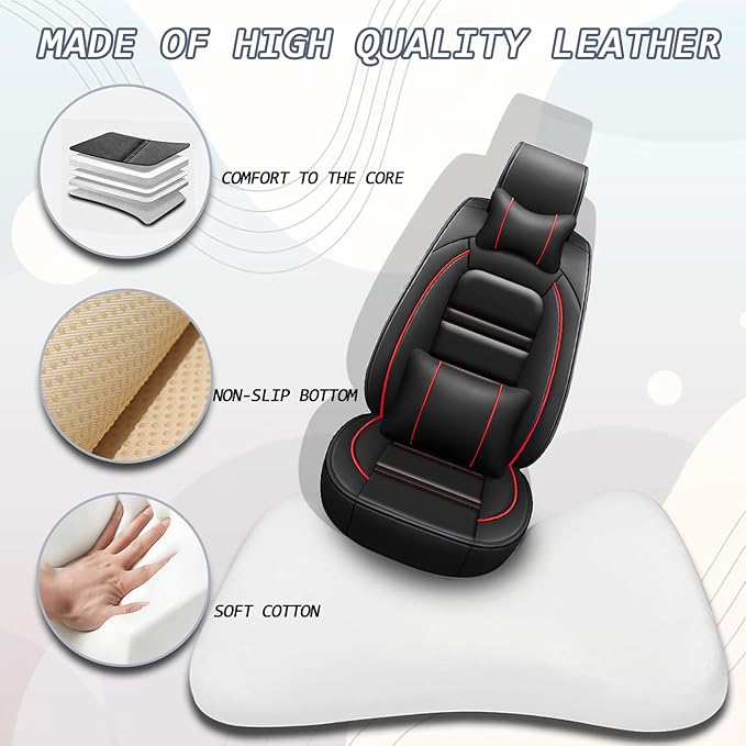 Car Seat Covers for Ford f150 2003-2025 | 5-Seats Seat Covers, Waterproof Seat Protectors, Automotive Seat Covers (Full Set with Pillow,Black&Red Line)