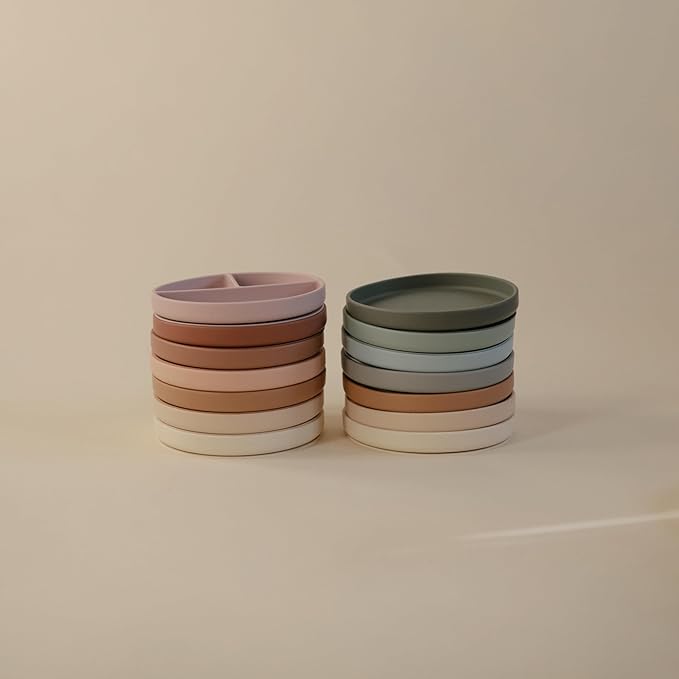 mushie Classic Silicone Suction Plate | BPA-Free Non-Slip Design (Stone)