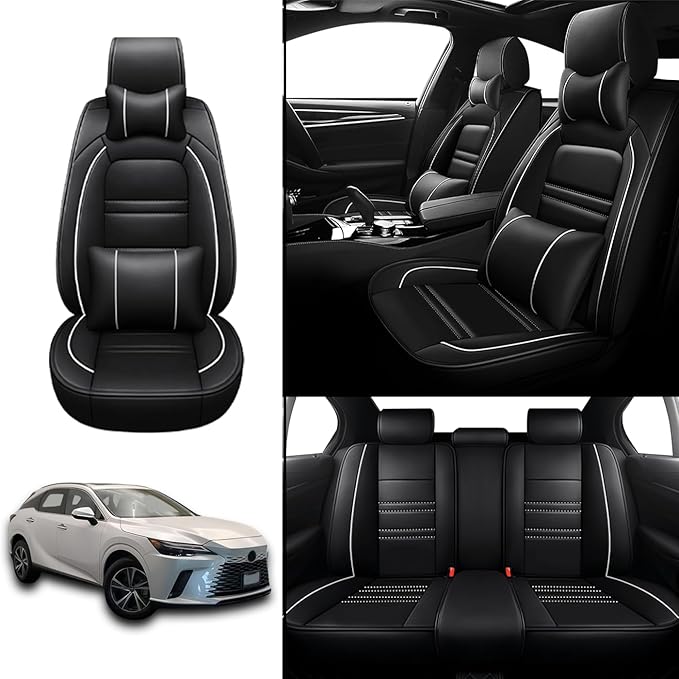 Car Seat Covers for Lexus Car rx350 2007-2024 | 5-Seats Seat Covers, Waterproof Seat Protectors, Automotive Seat Covers (Full Set with Pillow,Black&White Line)