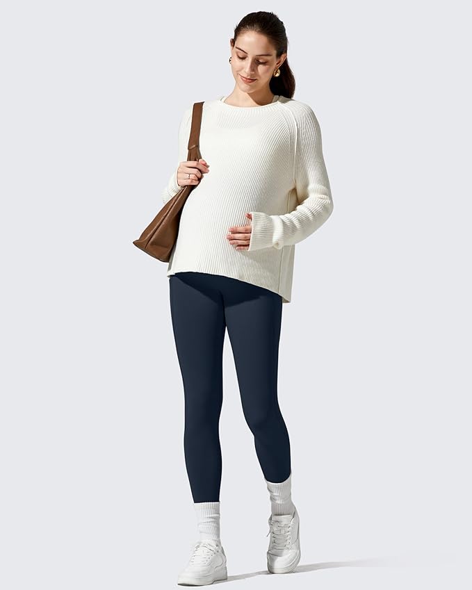 G4Free Barefeel Fleece Lined Maternity Leggings with Pockets Over The Belly Pregnancy Yoga Pants