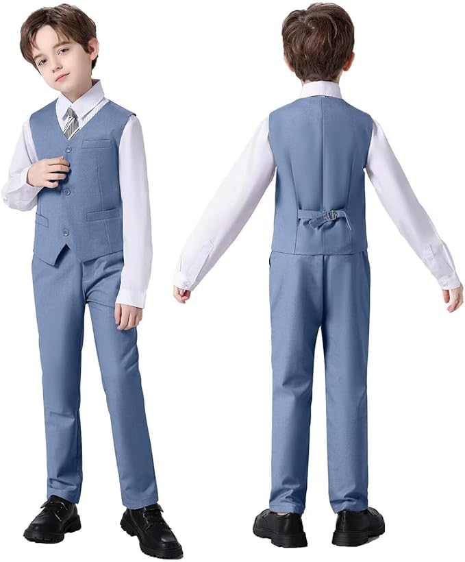 Boys Suit Set Slim Fit Kids Formal Suits Toddler Tuxedo Wedding Prom Classic Suits for Boy Teen Black Blue Dress Outfit
