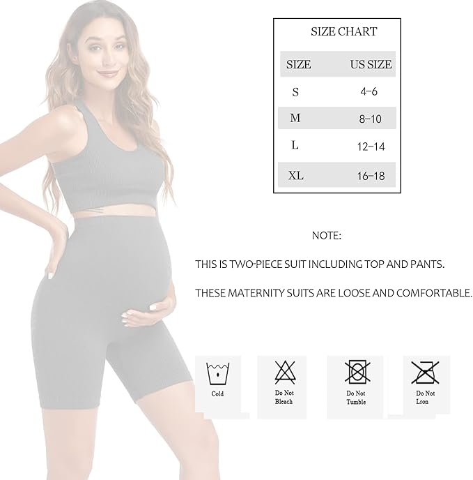 Women's Maternity 2 Piece Outfit Set - Bra & Shorts for Pregnancy - Yoga workout Lounge Wear Sets