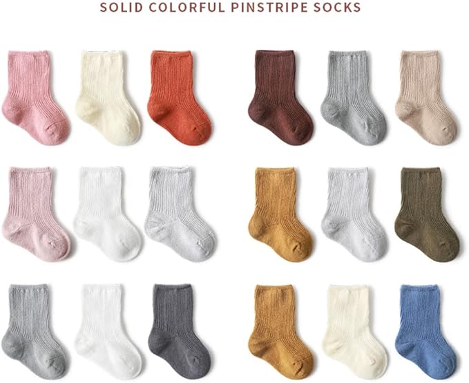 Toddler Socks Unisex Baby Baby Crew Cotton Cuff Socks for Infant Girls Stocking Stuffer for Kids 0-36 Months