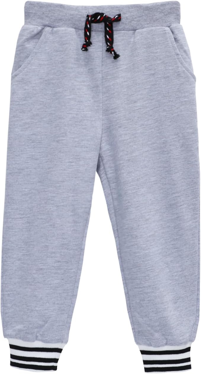 HILEELANG Toddler Boys Cotton Jogger Sweatpants 3 Pack, Soft Adjust Elastic Waist Pants with Pockets, Sizes 12M-7T