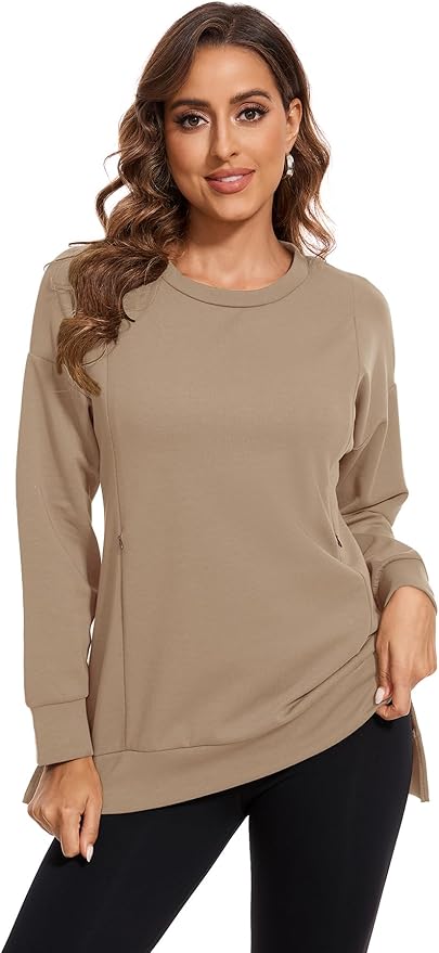 Smallshow Women's Nursing Tops Sweatshirt Long Sleeve Side Split Breastfeeding Shirt
