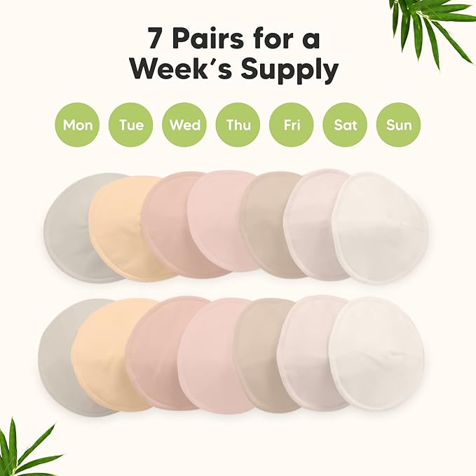 Organic Nursing Pads - 14 Washable Viscose Derived from Bamboo Breastfeeding Pads, Wash Bag, Reusable Breast Pads for Breastfeeding, Nipple Pads for Breastfeeding Essentials(Neutrals, M 3.9")