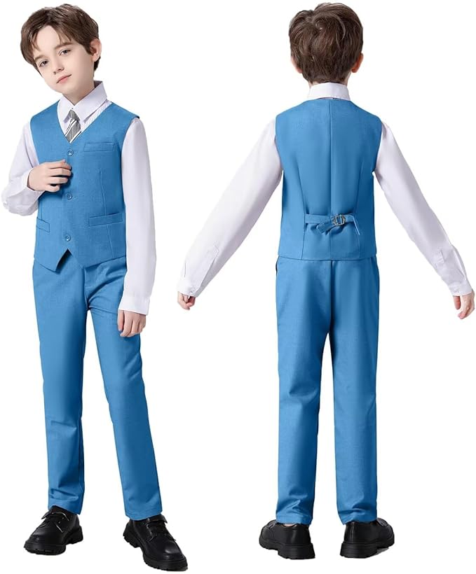 Boys Suit Set Slim Fit Kids Formal Suits Toddler Tuxedo Wedding Prom Classic Suits for Boy Teen Black Blue Dress Outfit