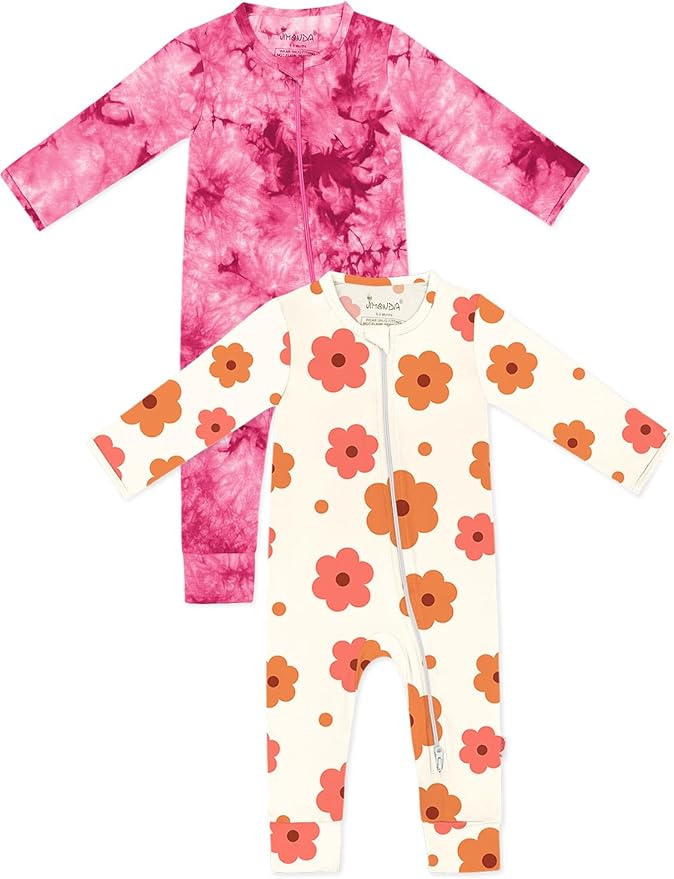 Jimonda Baby Girls Boys Footless Pajamas,Rayon From Bamboo Pjs 2 Way Zipper Long Sleeve Soft Sleeper,Infant Tie-dye Romper