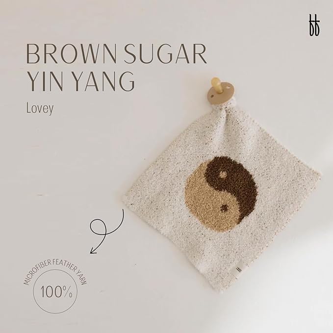 Forever French Baby | Lovey | Pacifier Holder | Lovey Gifts | Boy & Girl | Ideal for Age 0 Months & Up | Microfiber Feather Yarn (Brown Sugar Yin Yang)