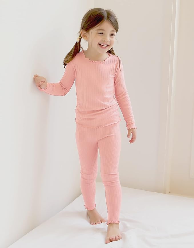 VAENAIT BABY 6M-12Y Infant Kids Toddler Junior Girls Soft Comfy Modal Tencel Shirring Sleepwear Pajamas 2pcs Set