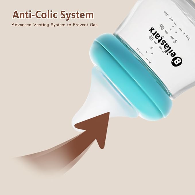 Glass Baby Bottles with Natural Response Nipple Size SS - Anti Colic Baby Bottles Wide Neck Slow Flow Baby Bottle (Blue, 4oz (Pack of 2))